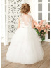 Ivory Lace Tulle 3D Flowers Country Flower Girl Dress